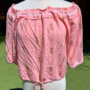 Pink and Gold Tie Front Crop Blouse